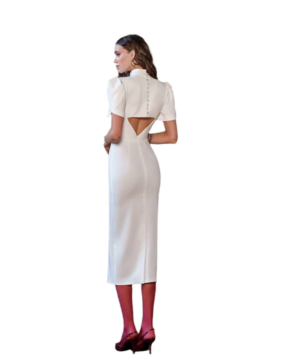 Elegant Midi Dress in Premium Suit Crepe Diagonal Fabric