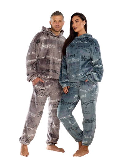 Unisex Warm Hooded Plush Pajamas Soft Double-Sided Fleece Loungewear