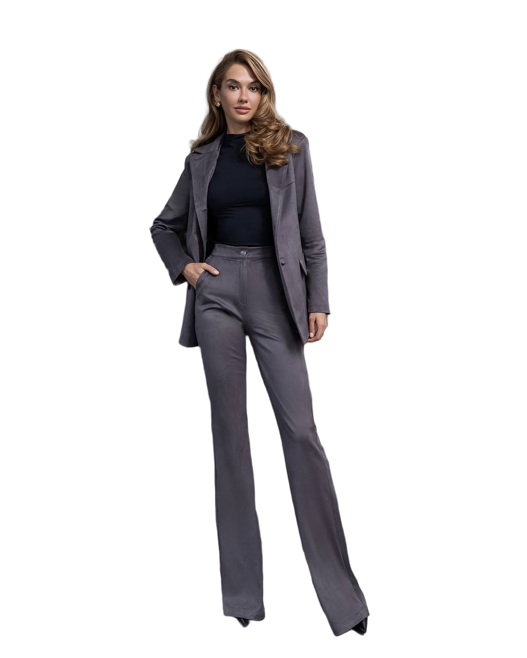 Grey Double Sided Suede Jacket and Pants Set Tailored Womens Blazer Suit