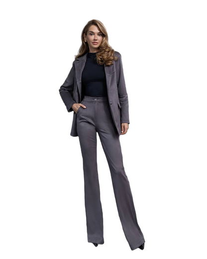 Grey Double Sided Suede Jacket and Pants Set Tailored Womens Blazer Suit