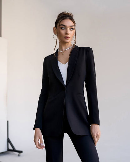 Womens Black Suit with Lined Blazer and Flared Pants