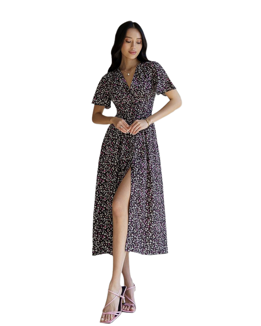 Floral Printed Staple Fabric Midi Dress for Women
