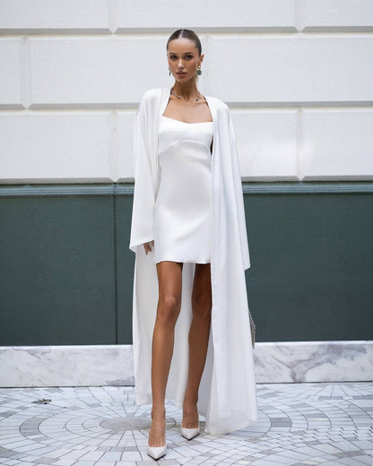 Womens Double Sided Satin Mini Dress with Long Cape