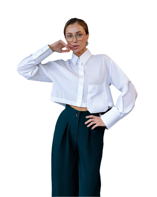 Womens Cropped White Cotton Blouse Premium Quality
