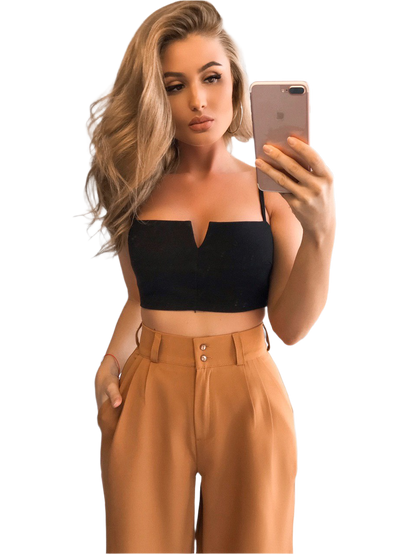 Stylish Women Black Crop Top with Bandage Knit Fabric