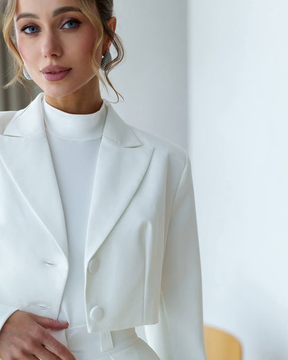 Womens Cropped Suit Jacket Premium Crepe Diagonal