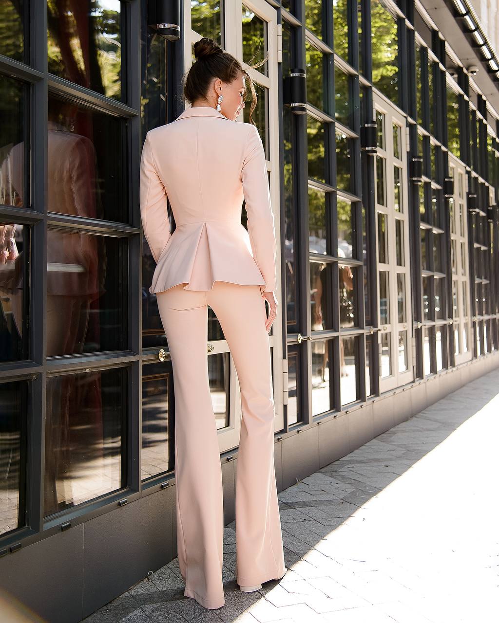 Premium Diagonal Crepe Womens Peplum Suit with Flared Pants