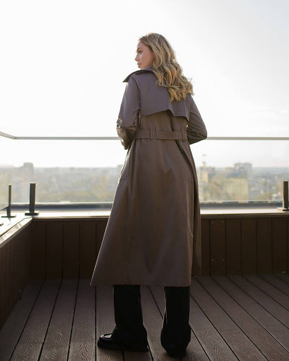Stylish Cotton Trench Coat with Pockets and Belted Waist for Chic Fall Look
