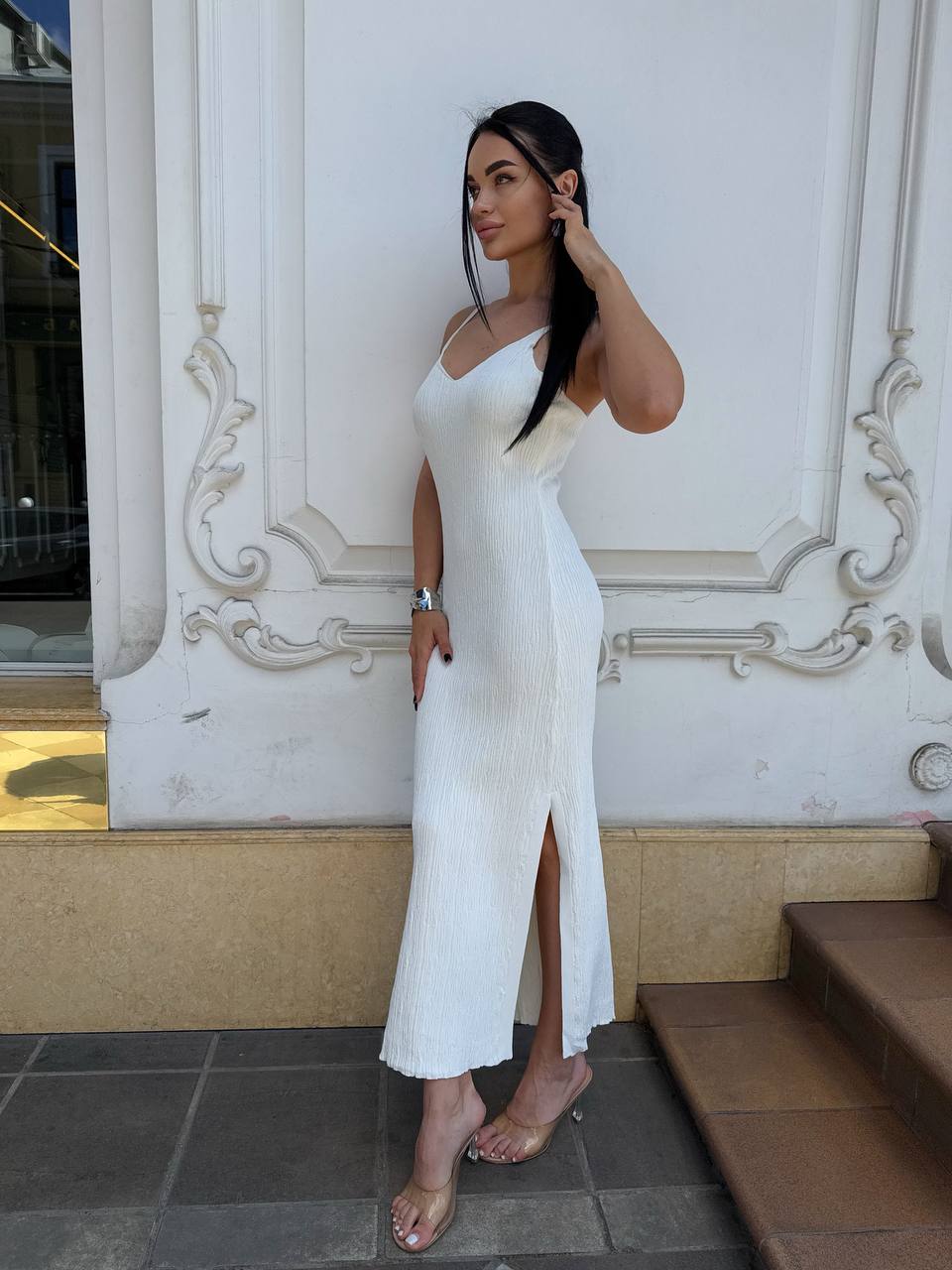 Alice Sleeveless White Dress Women Comfortable Stretch Knit Midi Dress