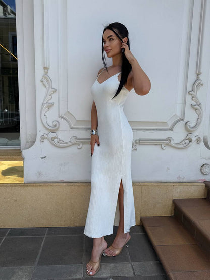 Alice Sleeveless White Dress Women Comfortable Stretch Knit Midi Dress