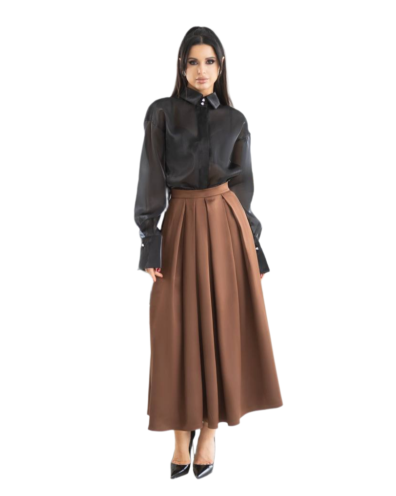 Elegant Mango Satin Maxi Skirt for Women in Black and Chocolate