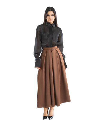 Elegant Mango Satin Maxi Skirt for Women in Black and Chocolate