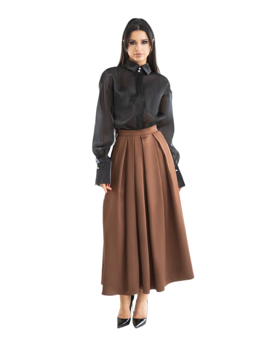 Elegant Mango Satin Maxi Skirt for Women in Black and Chocolate