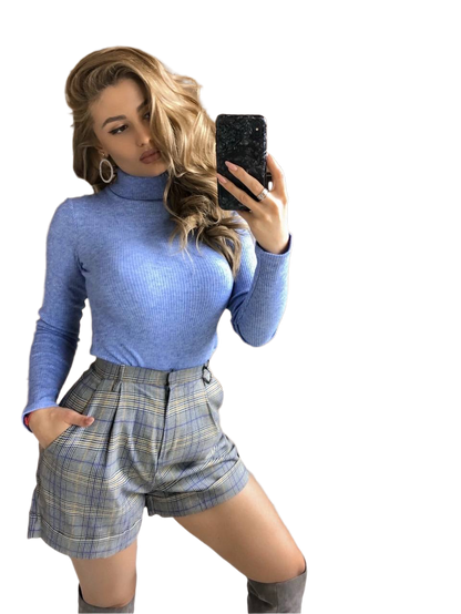 Womens Dense Suit Fabric Check Shorts