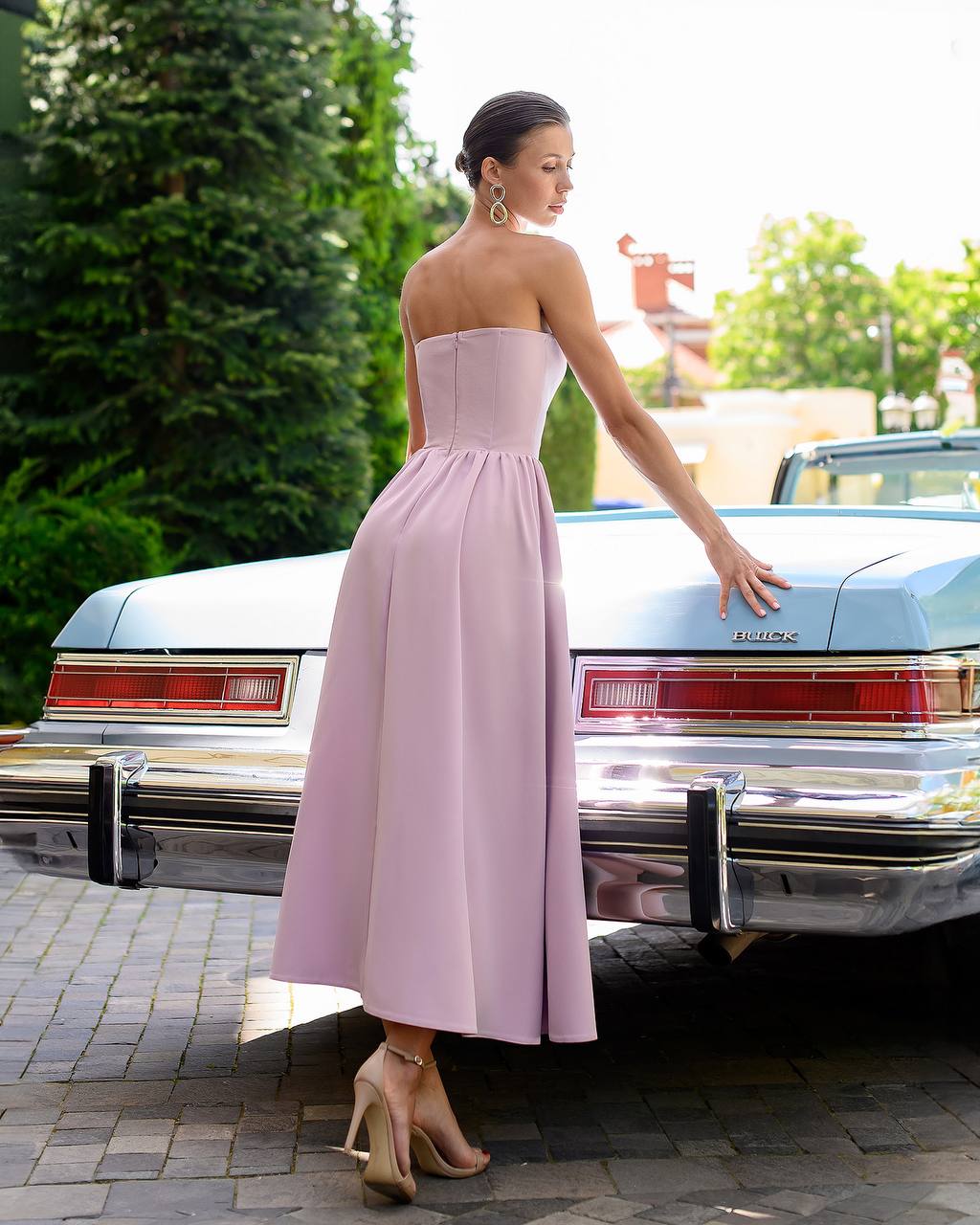 Strapless Midi Dress Women Premium Crepe Fabric Elegant Cocktail Dress