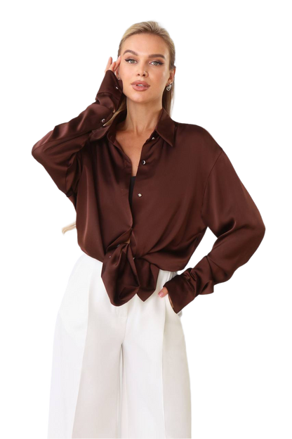 Womens Satin Shirt Premium Quality in Chocolate Brown