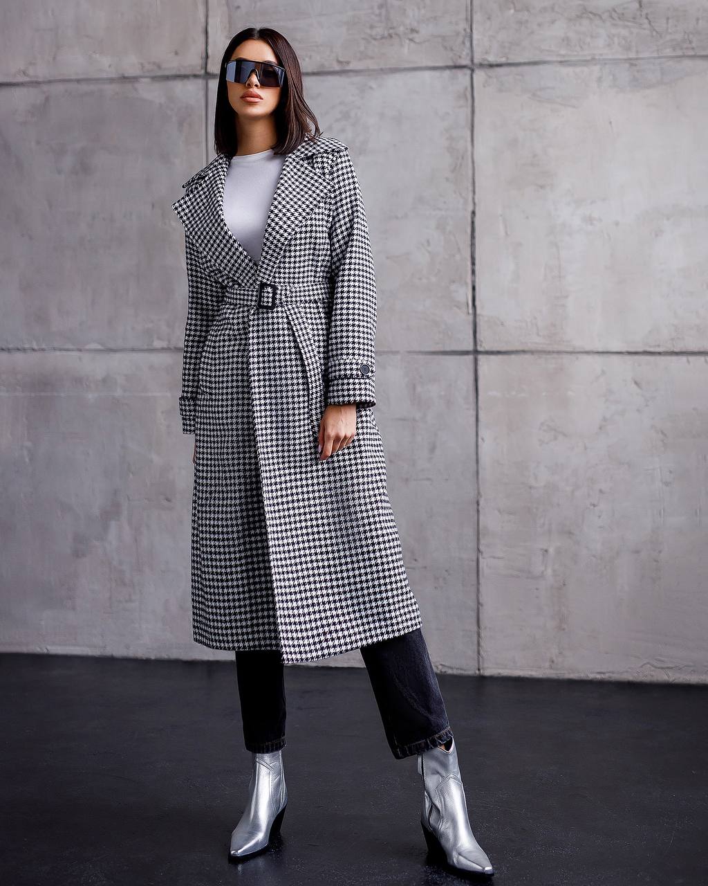 Womens Houndstooth Turkish Coat with Belt