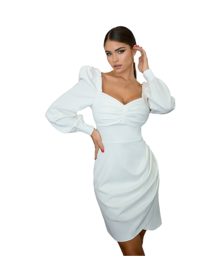 Elegant White Mini Dress With Puff Sleeves