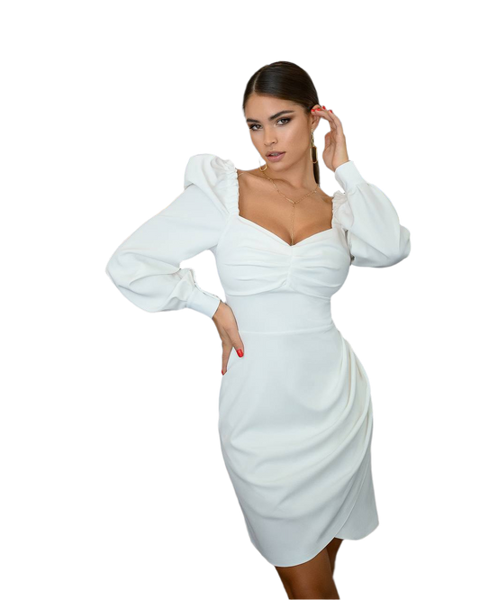 Elegant White Mini Dress With Puff Sleeves