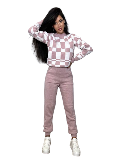 Knitted Plaid Suit for Women Wool Acrylic Blend