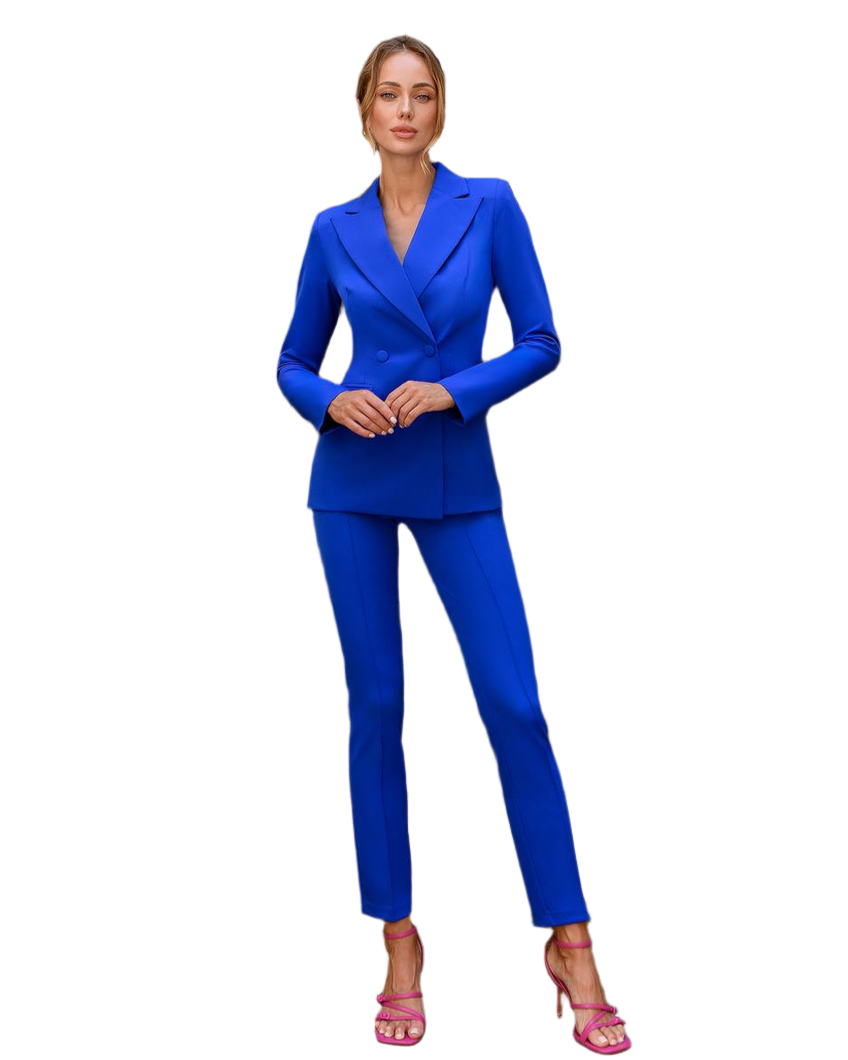 Electric Blue Women Jacket Pants Suit Pantsuit Chic Oficial interview Elegant Cocktail Prom Graduation