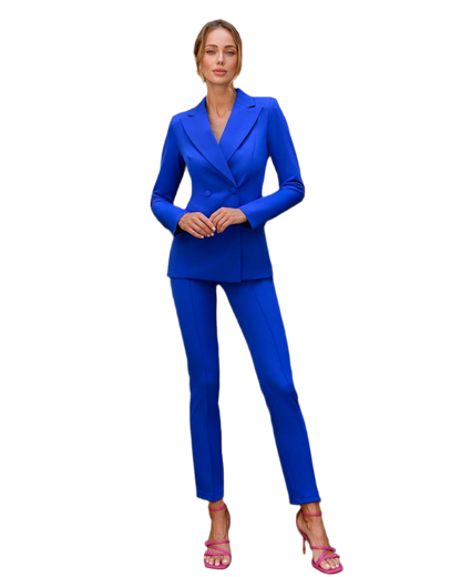 Electric Blue Women Jacket Pants Suit Pantsuit Chic Oficial interview Elegant Cocktail Prom Graduation