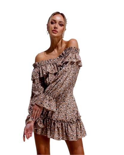 Chic Off-Shoulder Floral Dress in Soft Fabric for Stylish Occasions