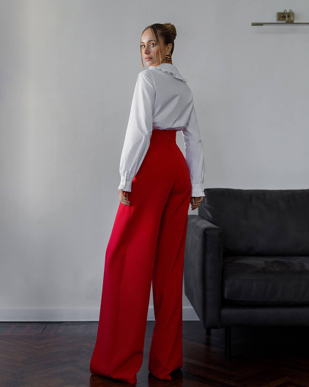 Milky White Premium Cotton Blouse for Women with Ruffled Collar and Cuffs