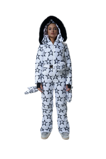 White Star Print Womens Winter Overall Water Repellent Insulated Snow Ski Suit