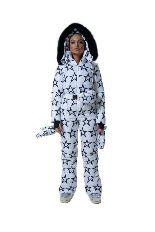 White Star Print Womens Winter Overall Water Repellent Insulated Snow Ski Suit