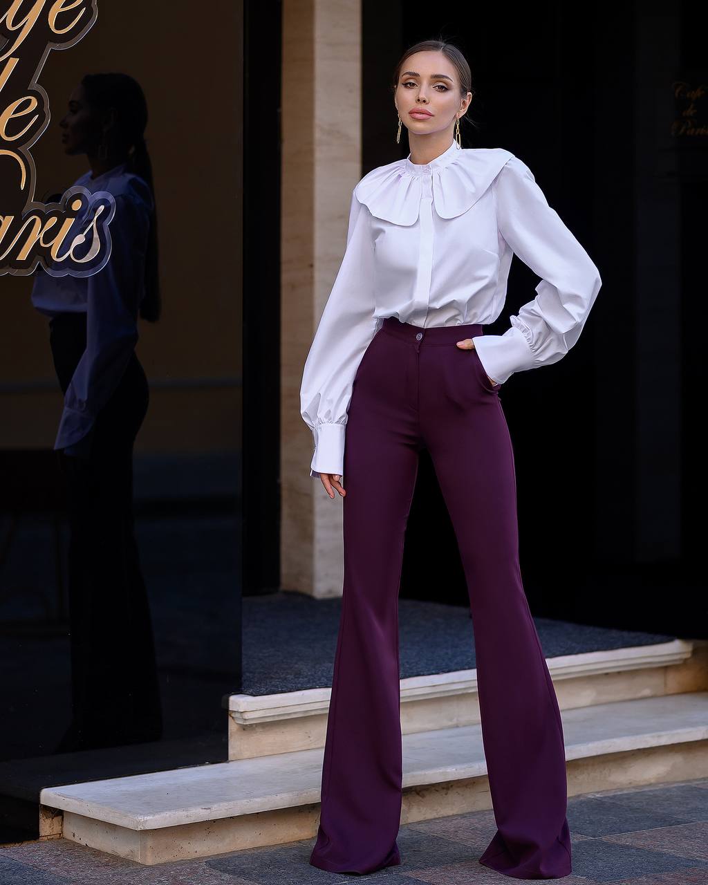 Womens Flared Trousers High Waist Wide Leg Pants