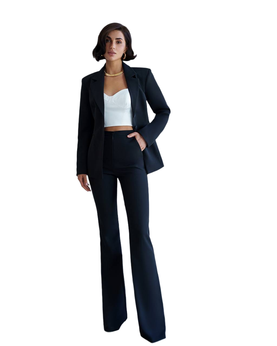 Womens Premium Crepe-Diagonal Suit Blazer and Flared Pants
