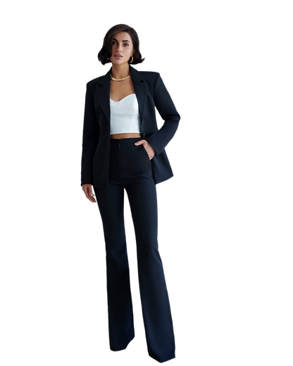 Womens Premium Crepe-Diagonal Suit Blazer and Flared Pants