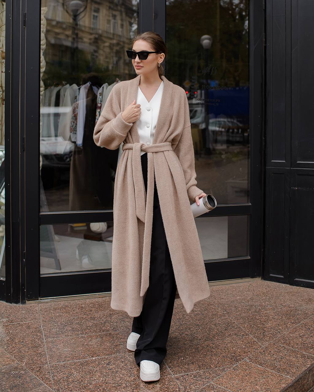Silva Fluffy Soft Knit Cardigan for Women in Light Beige
