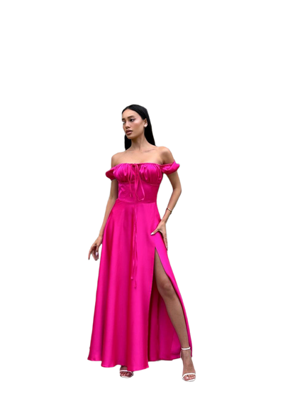 Lux Satin Off Shoulder Maxi Dress with Side Slit for Women