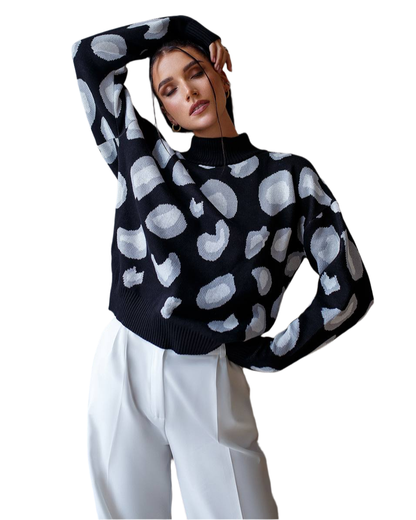 Womens Black and White Leopard Print Sweater Unique Size