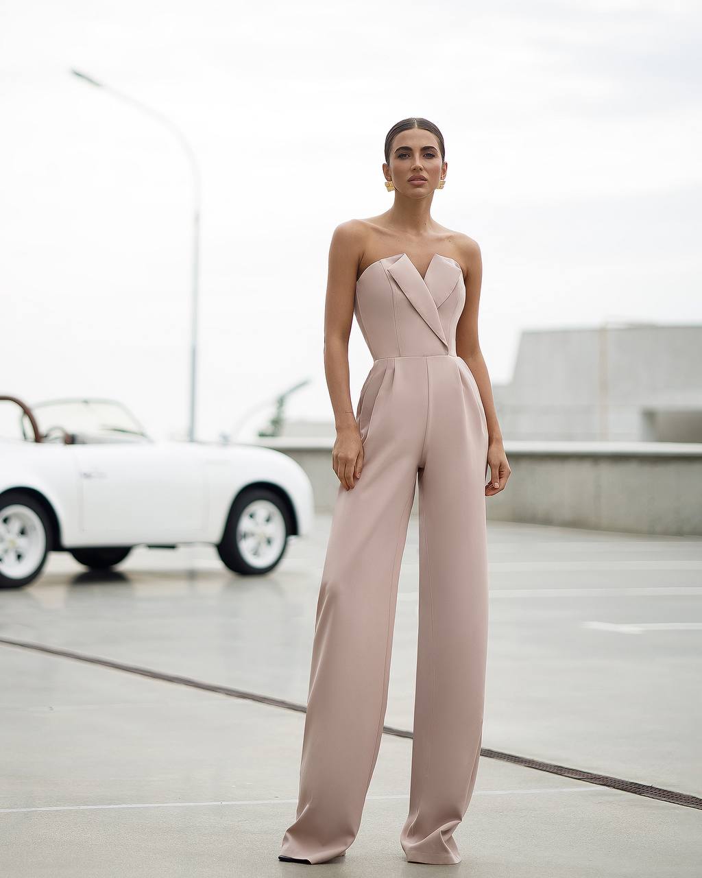 Elegant Bridal Wedding Bridesmaid Prom Graduation Corset Jumpsuit Wide Leg Palazzo Pants Courthouse Wedding with Built In Straps Sexy Chic Dinner Outfit