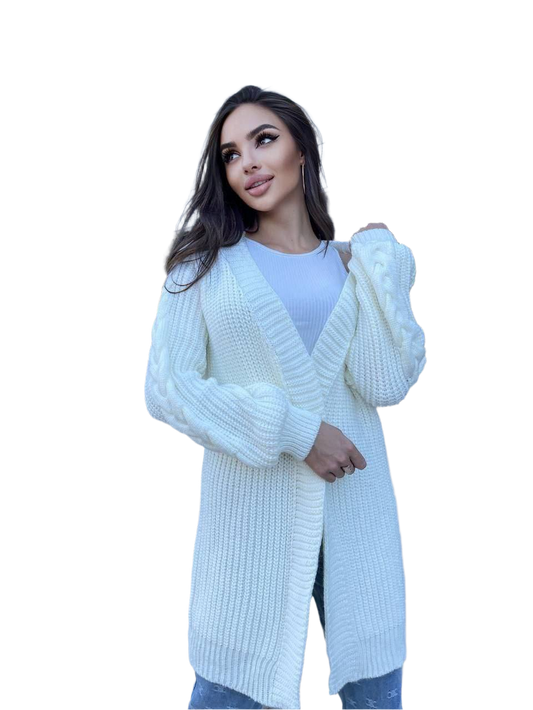 Warm White Cable Knit Cardigan for Women
