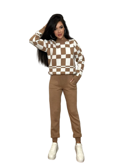 Womens Knitted Plaid Suit Wool Acrylic Blend One Size