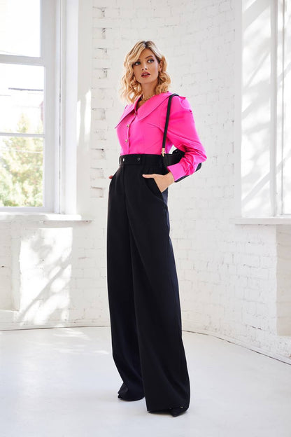 Women's Wide Leg Trousers in Suit Diagonal Crepe