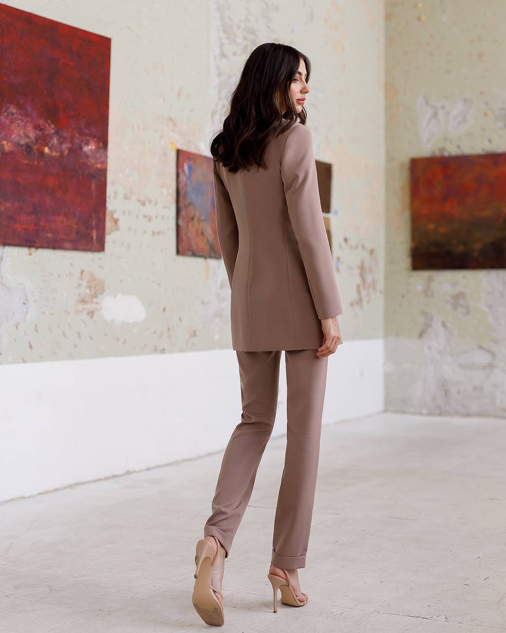Premium Diagonal Crepe Women's Suit with Lined Blazer and Slim Pants