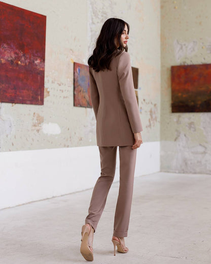 Premium Diagonal Crepe Women's Suit with Lined Blazer and Slim Pants