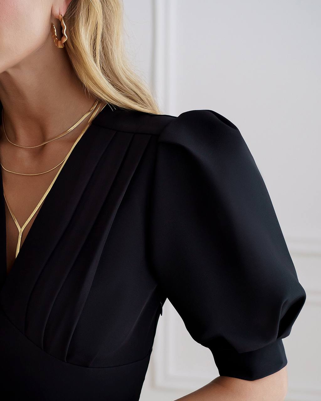 Elegant Women's Midi Dress Premium Crepe-Diagonal Fabric
