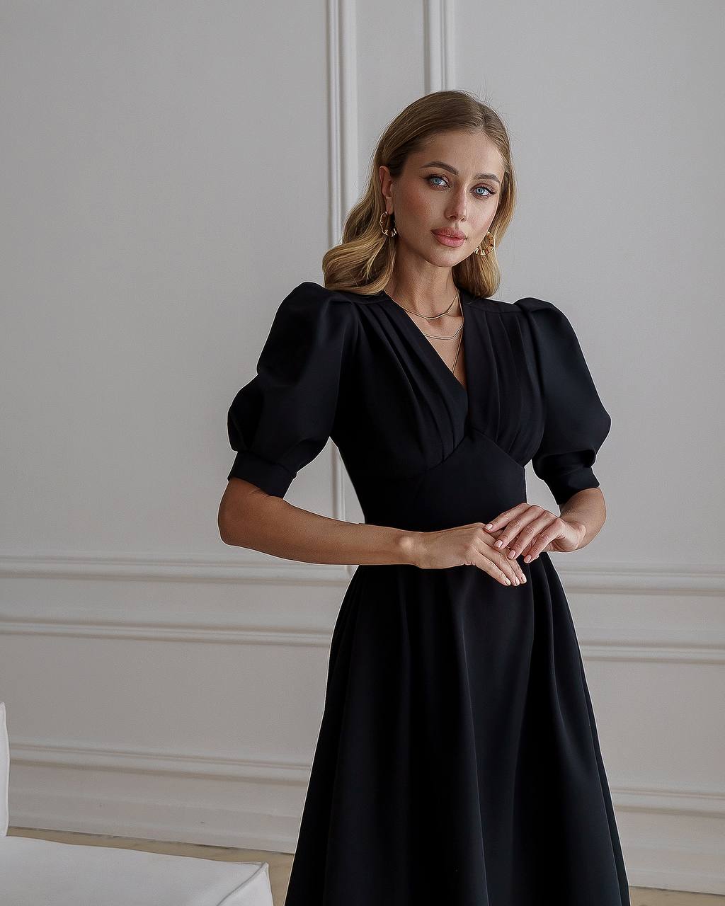 Elegant Women's Midi Dress Premium Crepe-Diagonal Fabric