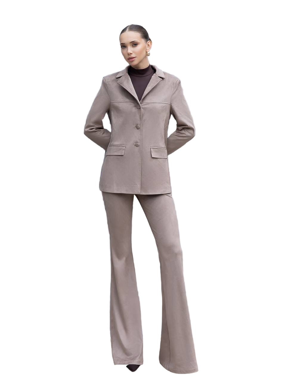 Grey Double Sided Suede Jacket And Pants Set Tailored Suede Suit For Women