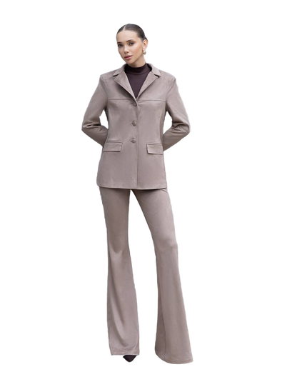 Grey Double Sided Suede Jacket And Pants Set Tailored Suede Suit For Women