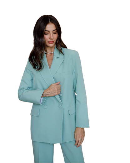 Luxury Diagonal Suiting Crepe Women's Suit in Blue