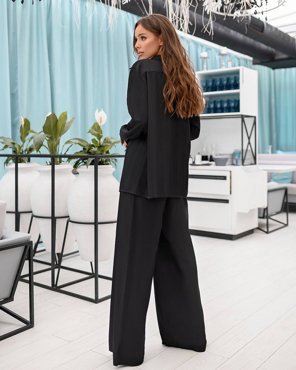 Womens Viscose Twill Shirt and Elastic Waist Pants Suit