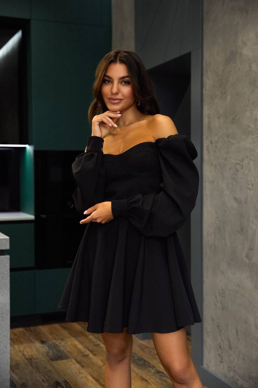 Off Shoulder Dress with Cups Premium Suiting Crepe Diagonal