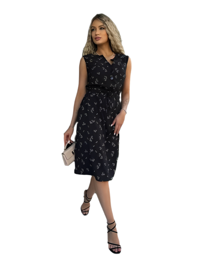 Sleeveless Black Knee-Length Dress with Soft Waist Elastic